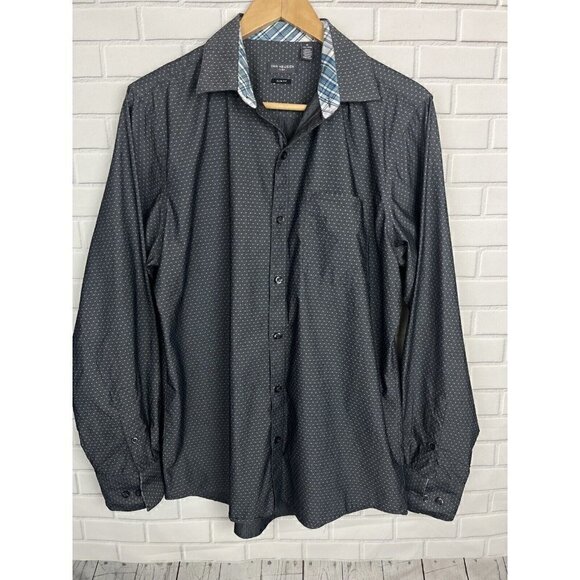 Van Heusen Flex Slim fit blue Diamond dot button down shirt Mens medium 15–15.5 - Picture 1 of 12